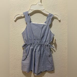 New Maria Casero Girls Blue and White striped  scalloped  Arm Sleeveless Dress